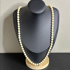 Vintage Monet Long Pearl Knotted Necklace Gold Tone Audrey Hepburn